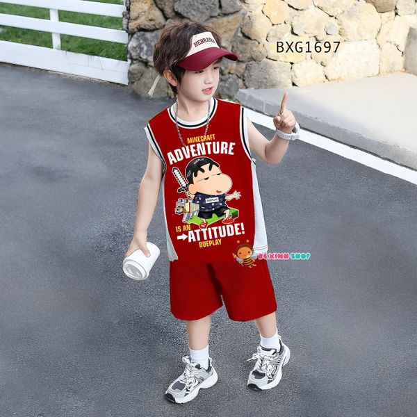 Bộ sát nách mùa hè Shin Minecraft dễ thương cho bé trai BXG1695