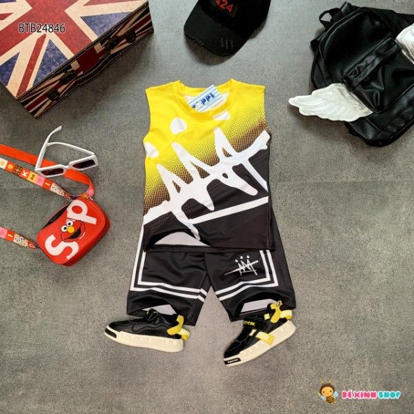 [XẢ KHO] Bộ sát nách thể thao phối màu dễ thương cho bé trai BTB24846