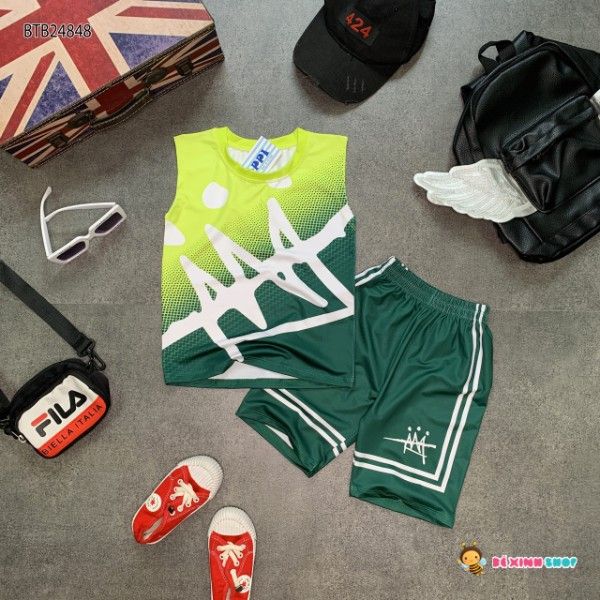 [XẢ KHO] Bộ sát nách thể thao phối màu dễ thương cho bé trai BTB24846