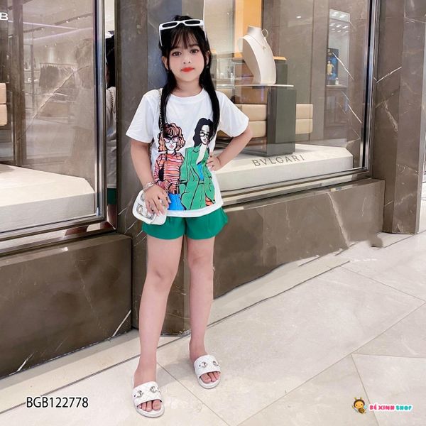 Set áo có tay in 2 cô gái dễ thương cho bé gái BGB122777