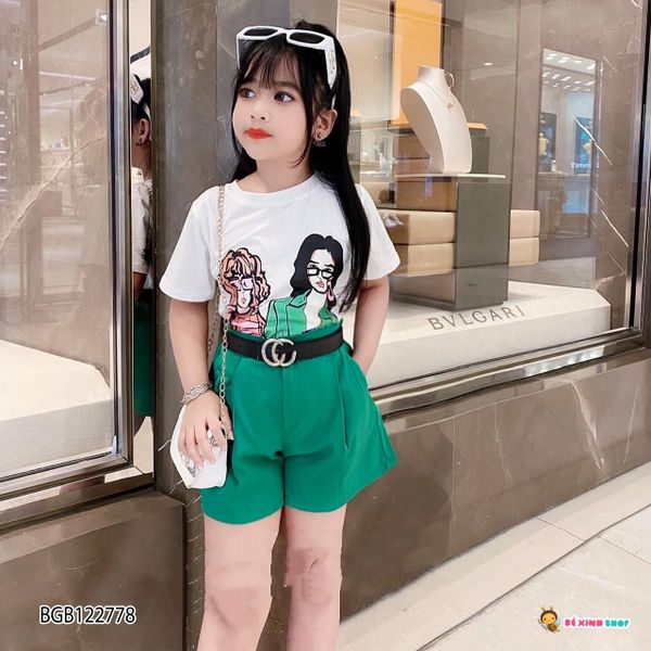 Set áo có tay in 2 cô gái dễ thương cho bé gái BGB122777