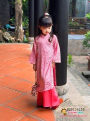Set áo dài gấm 2 da đính cườm đôi dễ thương cho bé gái BGB124125
