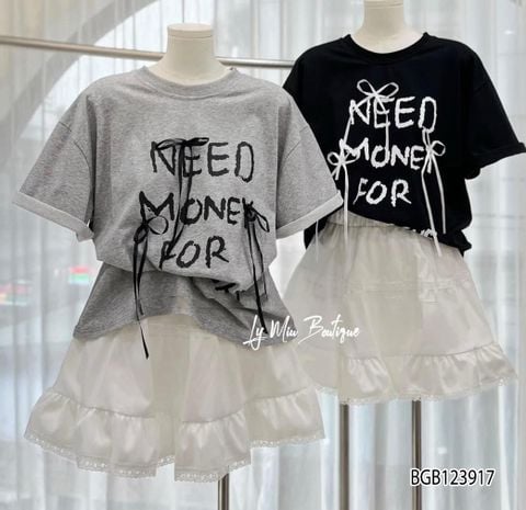 Bộ áo thun phối chân váy ren dễ thương cho bé gái BGB123916