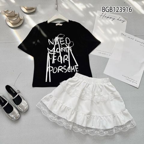 Bộ áo thun phối chân váy ren dễ thương cho bé gái BGB123916