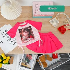 Set áo rút dây chân váy xếp ly bé gái BGB123820