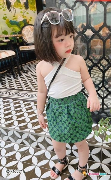 Set áo chéo dây chân váy Gucc dễ thương cho bé gái BGB122715