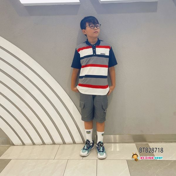 Set áo thun cổ trụ quần kaki túi hộp dễ thương cho bé trai đi chơi BTB28718