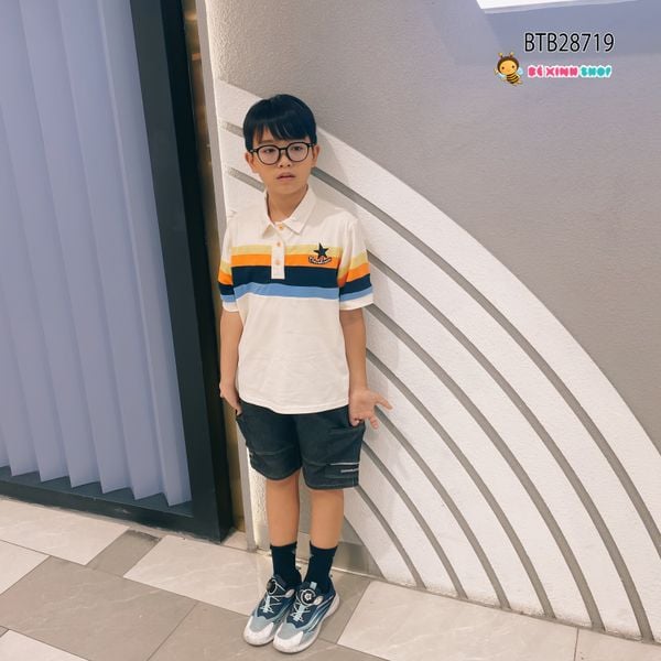 Set áo thun cổ trụ quần kaki túi hộp dễ thương cho bé trai đi chơi BTB28718
