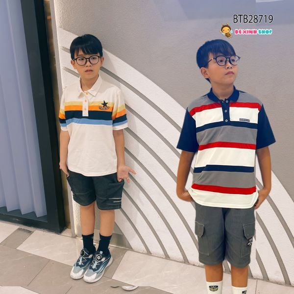 Set áo thun cổ trụ quần kaki túi hộp dễ thương cho bé trai đi chơi BTB28718