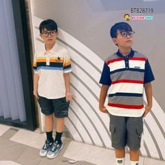 Set áo thun cổ trụ quần kaki túi hộp dễ thương cho bé trai đi chơi BTB28718