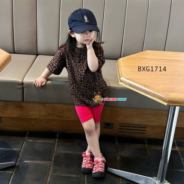 Set áo họa tiết da beo quần legging dễ thương cho bé gái BXG1713