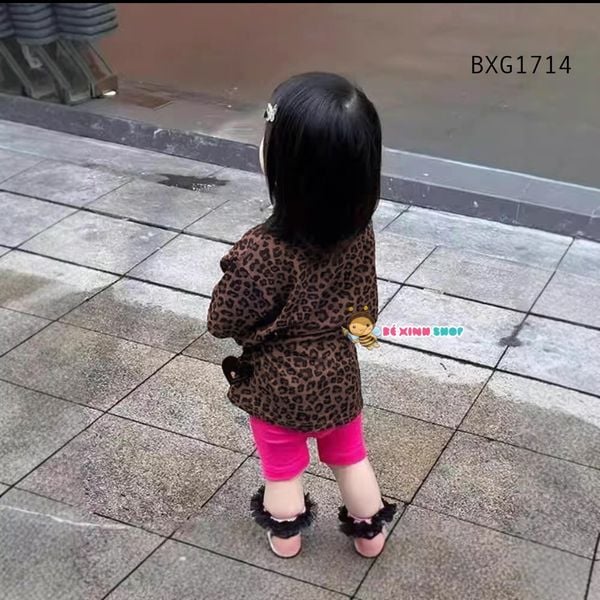 Set áo họa tiết da beo quần legging dễ thương cho bé gái BXG1713