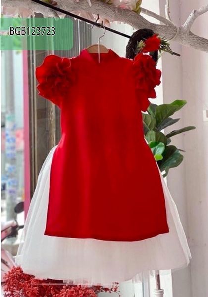 Áo dài cách tân kèm chân váy dễ  thương cho bé gái ngày Lễ Tết BGB123723