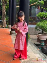 Set áo dài gấm 2 da đính cườm đôi dễ thương cho bé gái BGB124125