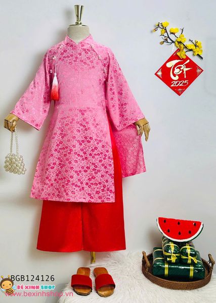 Set áo dài gấm 2 da đính cườm đôi dễ thương cho bé gái BGB124125