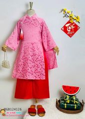 Set áo dài gấm 2 da đính cườm đôi dễ thương cho bé gái BGB124125