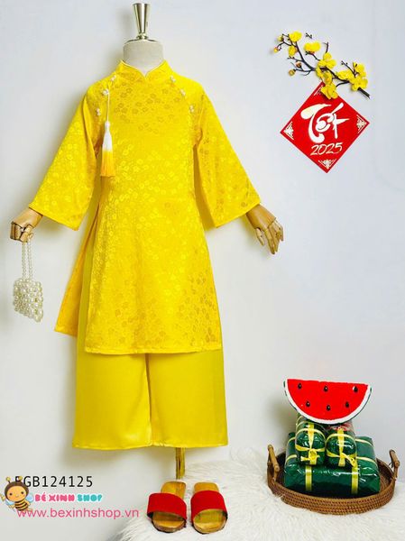 Set áo dài gấm 2 da đính cườm đôi dễ thương cho bé gái BGB124125