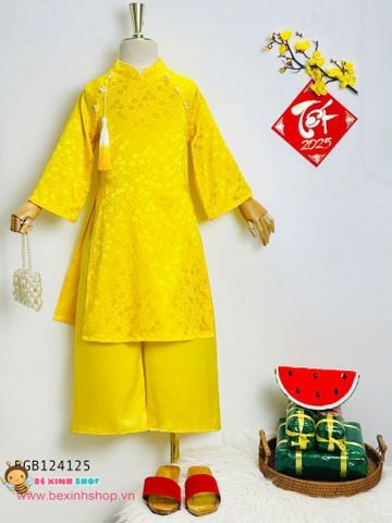 Set áo dài gấm 2 da đính cườm đôi dễ thương cho bé gái BGB124125
