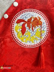 Set áo dài bé trai gấm vân mây cao cấp thêu đắp cá kèm quần dễ thương cho bé trai BTB28866