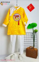 Set áo dài bé trai gấm vân mây cao cấp thêu đắp cá kèm quần dễ thương cho bé trai BTB28866