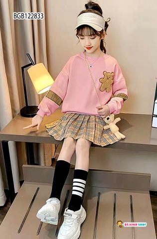 Set áo tay dài gấu chân váy BBr dễ thương cho bé gái BGB122832