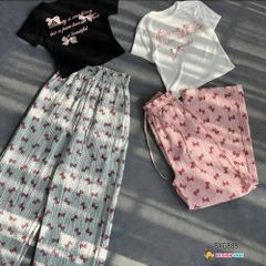 Set áo nơ quần ống suông dễ thương cho bé gái BXG888