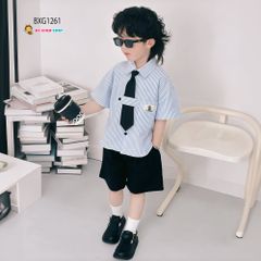 Set áo sơ mi kèm cà vạt phối quần kaki dễ thương cho bé trai đi chơi BXG1260