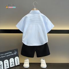 Set áo sơ mi kèm cà vạt phối quần kaki dễ thương cho bé trai đi chơi BXG1260