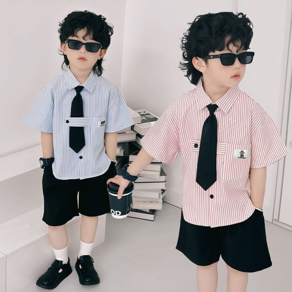 Set áo sơ mi kèm cà vạt phối quần kaki dễ thương cho bé trai đi chơi BXG1260