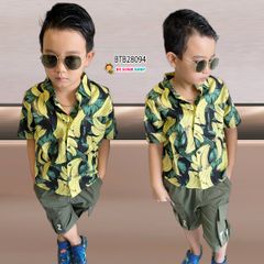 Set áo sơ mi quần kaki dễ thương cho bé trai đi chơi BTB28094