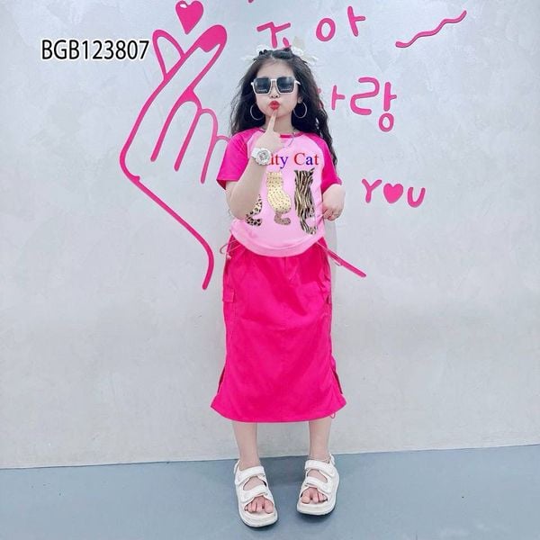 [XẢ KHO] Set áo mèo chân váy kaki dễ thương cho bé gái BGB123807