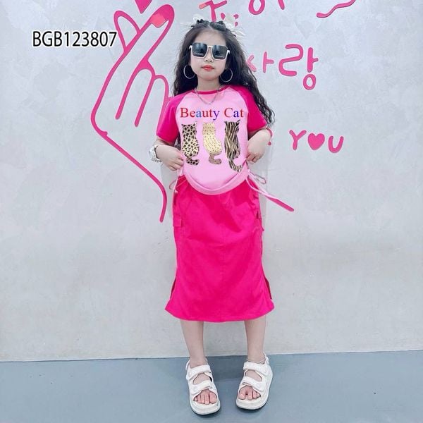 [XẢ KHO] Set áo mèo chân váy kaki dễ thương cho bé gái BGB123807