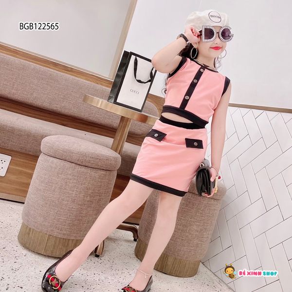 [XẢ KHO] Set áo váy viền nút dễ thương cho bé gái BGB122563