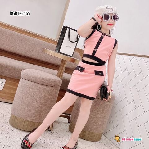 Set áo váy viền nút dễ thương cho bé gái BGB122563