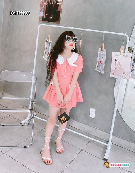 Set áo váy dập ly cổ sen dễ thương cho bé gái BGB122909