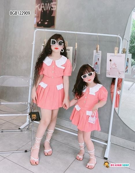 Set áo váy dập ly cổ sen dễ thương cho bé gái BGB122909