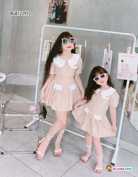 Set áo váy dập ly cổ sen dễ thương cho bé gái BGB122909