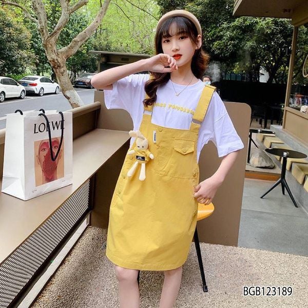 [XẢ KHO] Set áo yếm kaki gấu dễ thương cho bé gái BGB123188