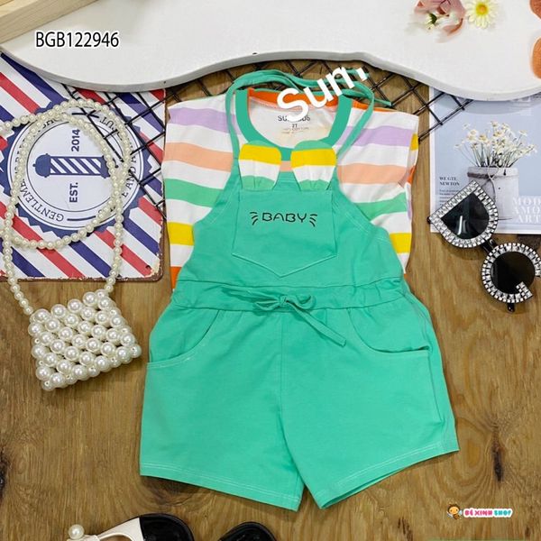 Set áo sọc màu quần yếm dễ thương cho bé gái BGB122943