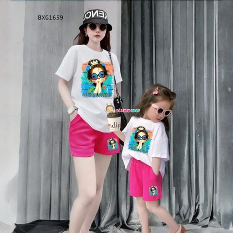 Bộ thun in Hình CUTE GIRL dễ thương cho Mẹ & Bé Gái BXG1659