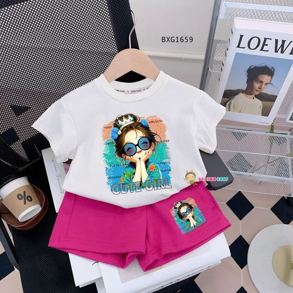 Bộ thun in Hình CUTE GIRL dễ thương cho Mẹ & Bé Gái BXG1659