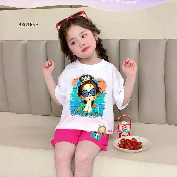 Bộ thun in Hình CUTE GIRL dễ thương cho Mẹ & Bé Gái BXG1659