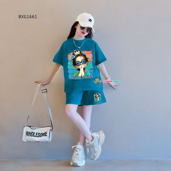 Bộ thun in Hình CUTE GIRL dễ thương cho Mẹ & Bé Gái BXG1659