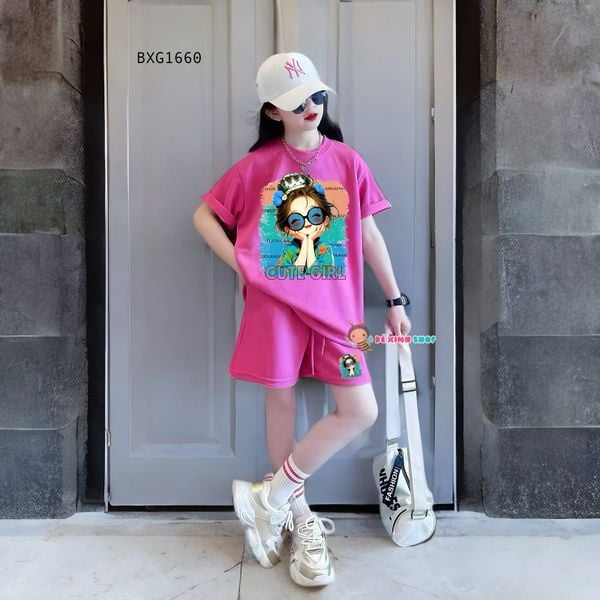 Bộ thun in Hình CUTE GIRL dễ thương cho Mẹ & Bé Gái BXG1659