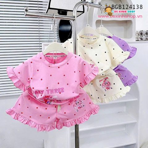 Bộ đùi chấm bi Baby Three phối bèo dễ thương cho bé gái BGB124138