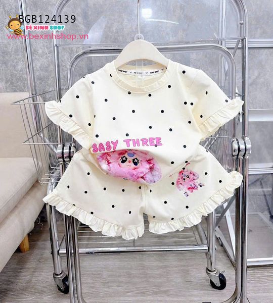 Bộ đùi chấm bi Baby Three phối bèo dễ thương cho bé gái BGB124138