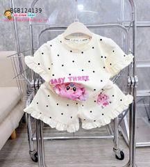 Bộ đùi chấm bi Baby Three phối bèo dễ thương cho bé gái BGB124138