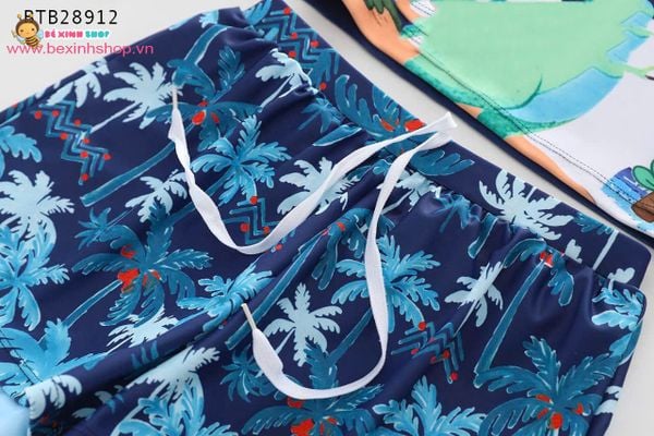 Set bơi tay dài quần cặp họa tiết hoạt hình kèm nón dễ thương cho bé trai (14-31kg) BTB28911