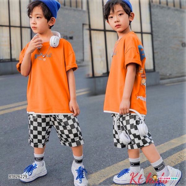 [XẢ KHO] Bộ thun in chữ BOB THING quần caro dễ thương cho bé trai BTB26228