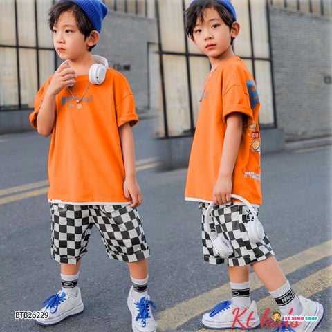 [XẢ KHO] Bộ thun in chữ BOB THING quần caro dễ thương cho bé trai BTB26228